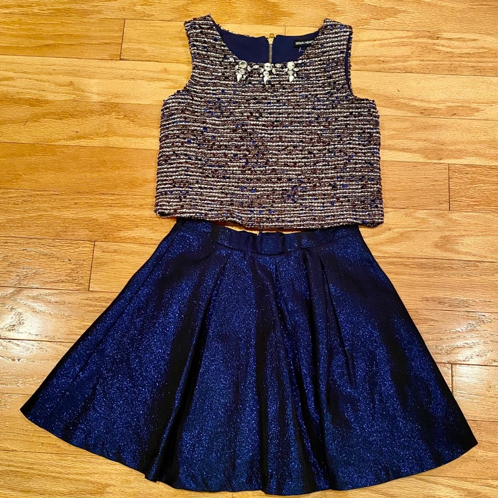 Sequin Hearts Girls 2 Pc Navy Dress Size 7